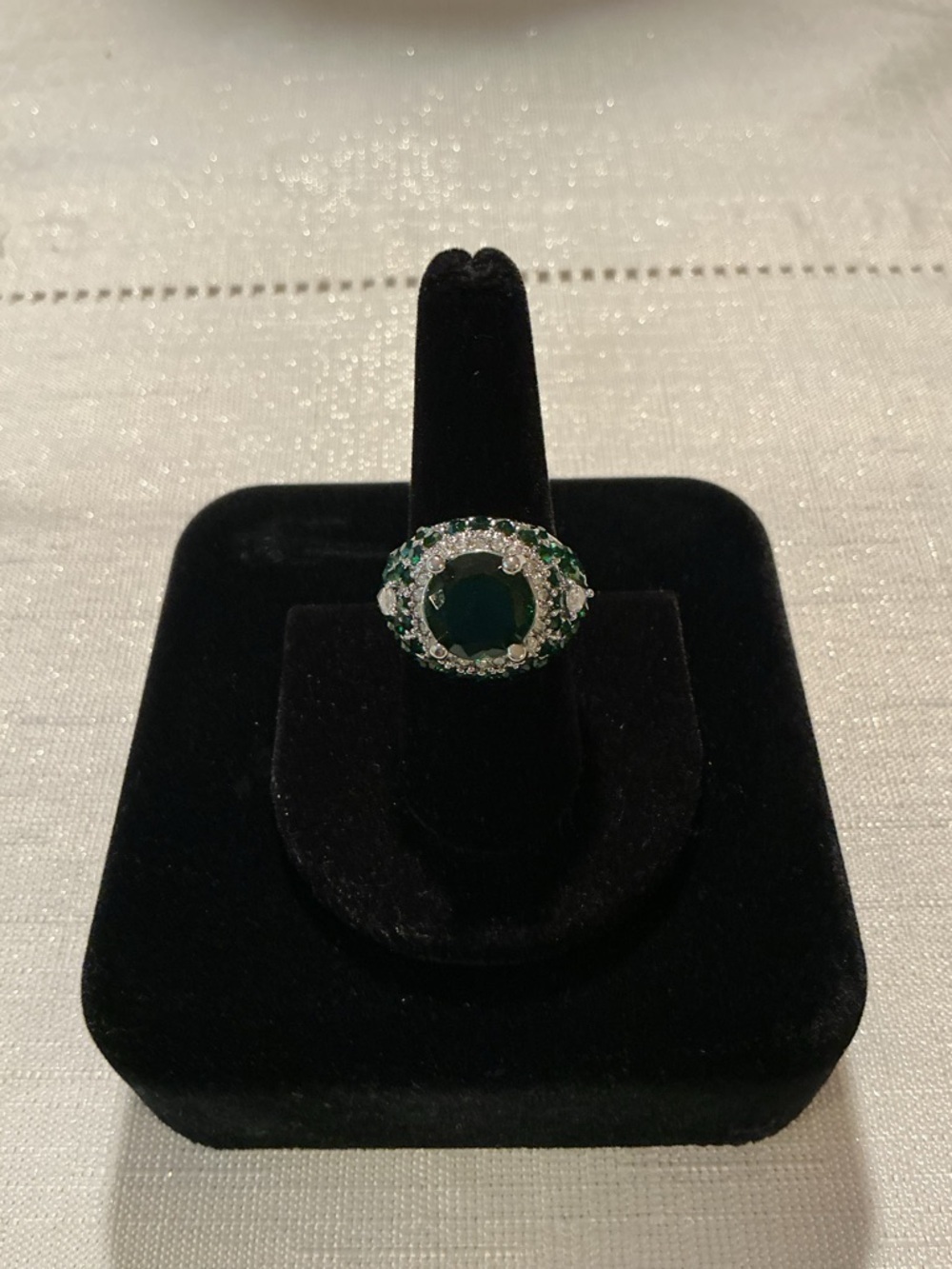 Emerald Green Lab Created Silver Tone Cocktail Ring